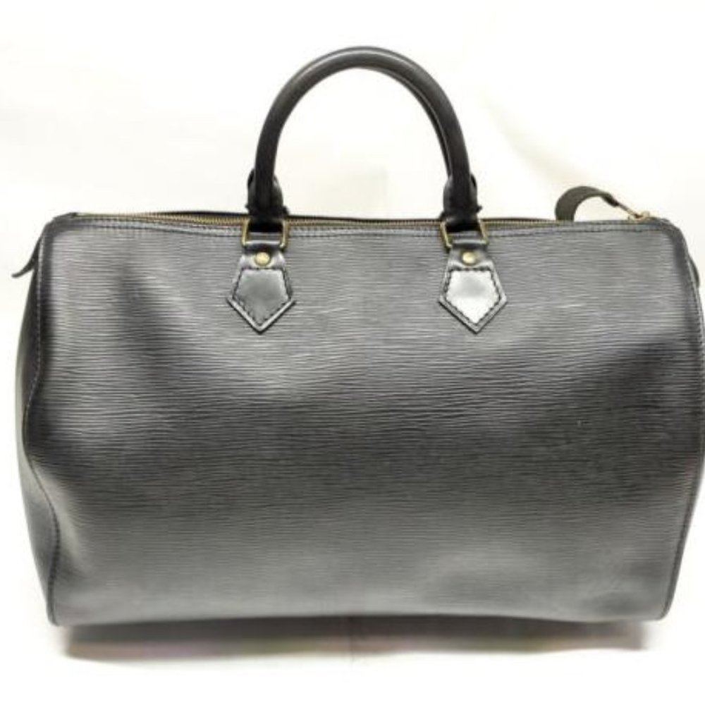 Vintage Louis Vuitton Epi Speedy 35 Black Leather Satchel Boston Bag Gold